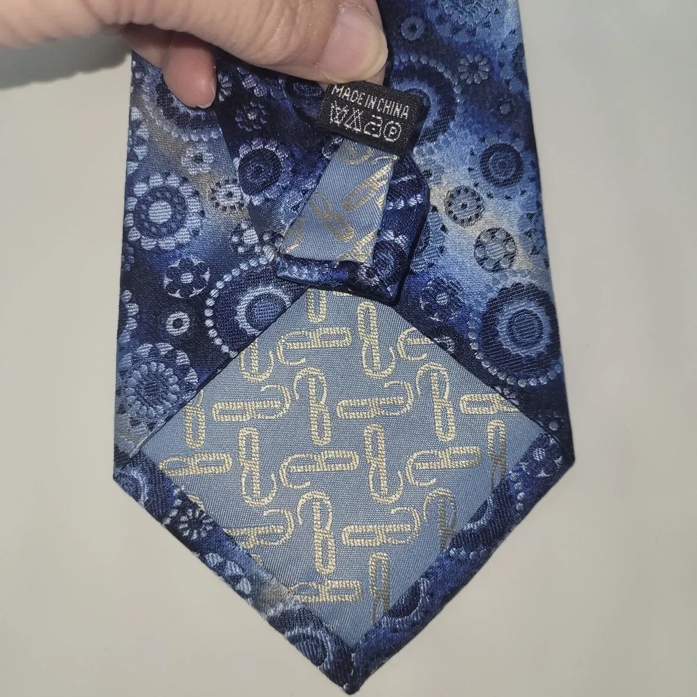 Belisi Mens Necktie Blue Gray‎ Circle Floral 100% Silk Handmade Business Preppy